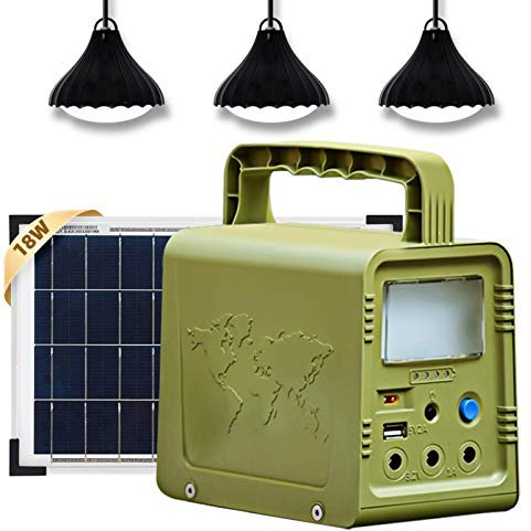 Kit d'éclairage de générateur Solaire de Centrale électrique Portable 84Wh avec Panneau Solaire 18W et Lampe LED pour Camping en Plein air, pêche, Chasse, Panne de Courant de Secours à Domicile, ble