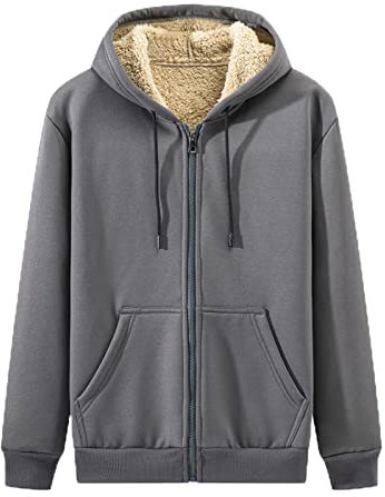 Manteau Homme Hiver Hiver Chaud Casual Sweat A Capuche Zippe Epaisse Veste Polaire Chaude Hiver Coupe Vent Veste de Chasse Chemise Rose Homme Gris foncé L