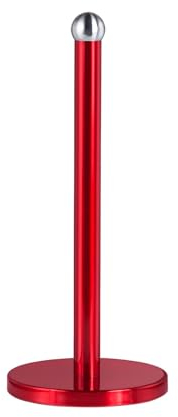 Innoteck Essentials Kitchen Paper Towel Holder - Free-Standing, Stable Base, Stainless Steel - Modern Round Design - Vertical Paper Hand Towel Holder for Home, Kitchen, Bathroom, & Office - Red