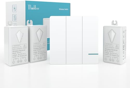Funkschalter, 230V Thinkbee Wireless Lichtschalter Set mit Funk Fernbedienung, Wasserdicht Staubdicht Feuerfest Funktaster mit Empfaenger Fernbedienung 1000W Geräte bis zu 500 m, -40~+70℃, SWN 3 Set