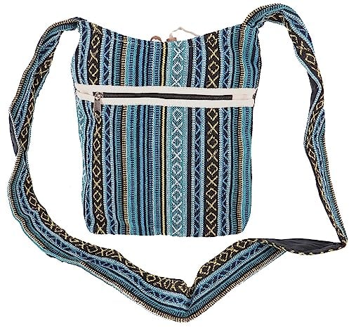 GURU SHOP Kleiner Schulterbeutel, Boho Schultertasche, Tasche im Ethnostyle - Blau, Unisex - Erwachsene, Baumwolle, 25x25x12 cm
