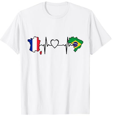 Brésil France Heartbeat Drapeau Brésil France T-Shirt
