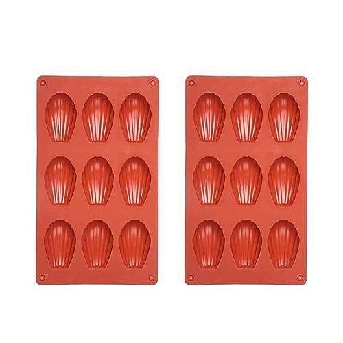 ATBUSS Lot de 2 moules en silicone en forme de coquille Saint-Jacques - Moule en silicone antiadhésif - Convient pour gâteaux, chocolats, bonbons, biscuits (rouge brique)