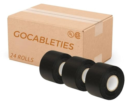 Gocableties Black Wide Electrical Tape, 50mm x 33m, 2 Strong Self-Adhesive PVC Insulation Tape for Insulating, Repairing and Protecting Electrical Wires, 24 Rolls