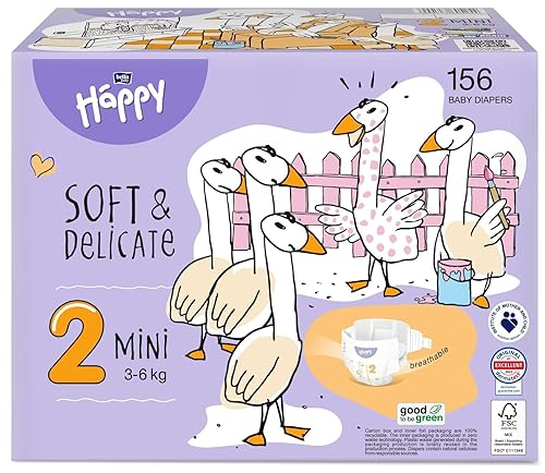 bella baby Happy Windeln soft & delicate Gr.2 Mini 3-6 kg HAPPY BOX 156 Stück
