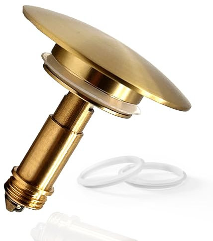 Pop Up Waschbeckenstöpsel 66mm Gebürstetes Gold Massiv Messing, Chonphan Abflussstopfen Spüle Stecker, Federbelasteter Druckstopfen, klick-Klack, Steckstopfen für Badezimmer Waschbecken Waschtisch