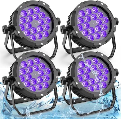 PUZILOZA 4PCS Wasserdichtes LED Par RGBWA+UV 6IN1 LED, 18 LED Par Scheinwerfer mit DMX 6/10CH Stroboskop Disco Lichteffekte, Bühnenlicht Strahler für Bar, Kirchen, Club, Konzert, Party im Freien