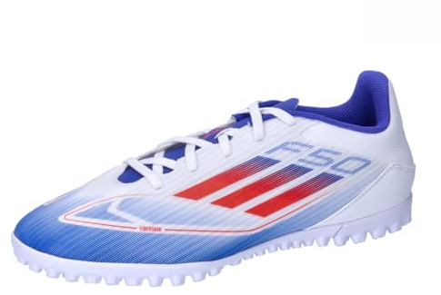 adidas Unisex F50 Club Football Boots Turf, Cloud White/Solar red/Lucid Blue, 9 UK