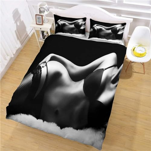 Bettwäsche 135x200 Sexy Frauen 3D Muster Nackt Bettwäsche-Sets 3 Teilig Weiche Microfaser Bettbezug Set mit Reißverschluss und 2 Kissenbezug 80x80 cm F1056
