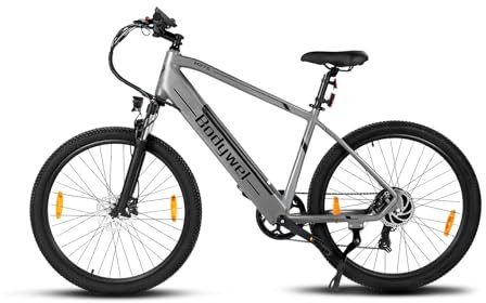 Bodywel M275 Bicicleta Electrica, 27.5 MTB Bici Electrica Adulto con Batería Desmontable 36V 15.6Ah, Frenos de Disco Hidráulicos, Amortiguador Delantero, 7 Velocidades, Todoterreno/Ciudad (Gris)