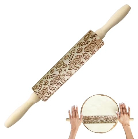 Mattarello in Legno 3D di coniglio Mattarello Inciso Mattarello di Natale DIY Mattarello Decorativo per Biscotti Accessori per la Cottura per Pizza, Biscotti, Impasto (Colore Legno)