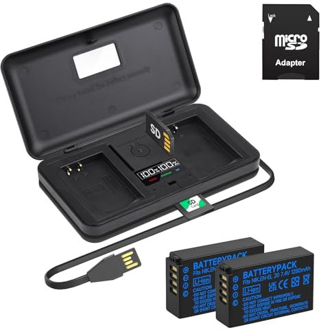 2 EN-EL20 batteries and Smart LCD Display Dual USB charger for Nikon Coolpix P1000, Coolpix A, P950, 1 J1, 1 J2, 1 J3, 1 S1, 1 V3, DL24-500, 1 AW1 digital camera