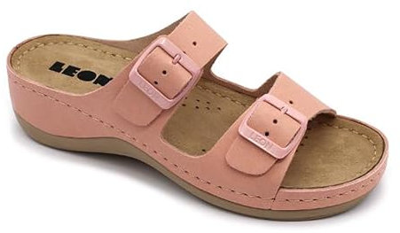 LEON 908 Sandales Sabots Mules Chaussons Chaussures en Cuir, Femme, Rose, EU 41