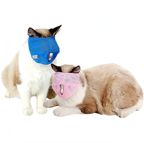 HJYDGJ 2 Stück Maulkorb für Katzen zur Pflege, Maulkorb für Katzen, verstellbar und atmungsaktiv (Rosa, Blau)