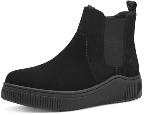 Tamaris COMFORT Damen Winterstiefel ohne Absatz aus Leder Wasserabweisend, Schwarz (Schwarz), 39 EU
