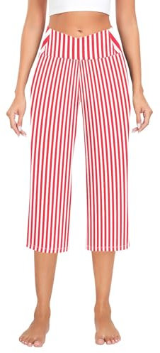 RPLIFE Bees Illustration Damen-Workout-Hose, Yogahose für Damen, weites Bein, Workout-Hose mit Tasche, Rot/Weiß gestreift, X-Groß