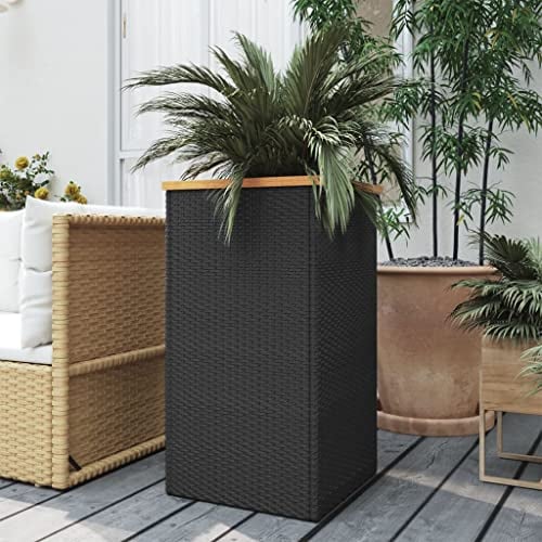 Pflanzkübel, Hochbeet Holz Blumentopf Gross Kräutertopf Übertopf Keramik Geeignet für Balcony Succulents Garten Draußen Schwarz 40x40x80 cm Poly Rattan