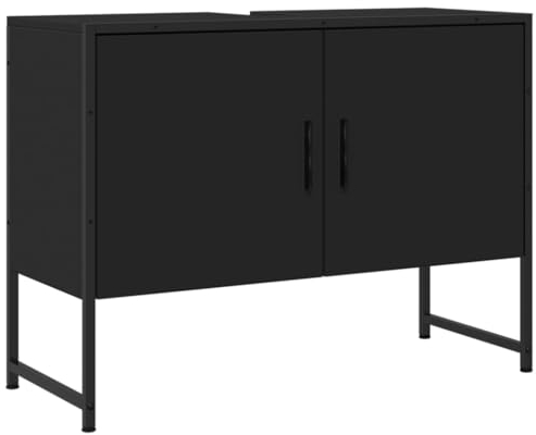 vidaXL Waschbeckenunterschrank, Waschbeckenschrank mit viel Stauraum, Unterschrank für Waschbecken Waschtisch, Badschrank Badezimmerschrank Badmöbel, Schwarz Holzwerkstoff