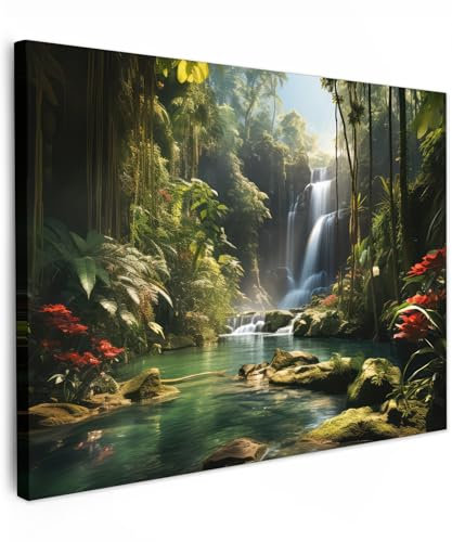 MuchoWow© Impression sur Toile Decoration Murale Peinture 40x30 cm Tableaux Decoratifs Muraux Déco Chambre Tableau Salon Cascade - Nature - Jungle - Plantes - Eau