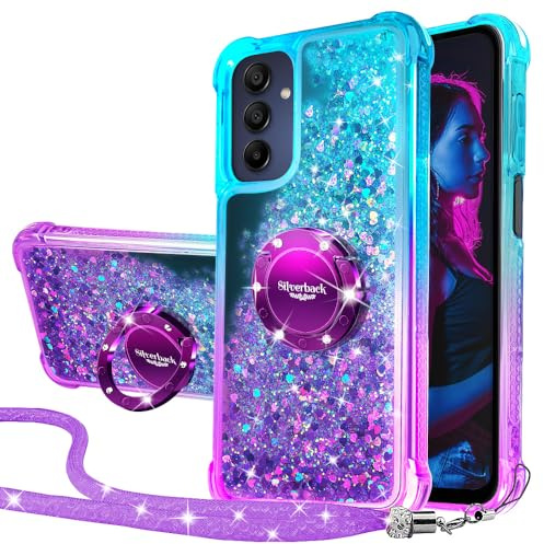 Silverback Coque pour Samsung Galaxy A15, Fille Silicone Paillette Bling Glitter de Luxe avec Support, Liquide Gel Housse Etui de Protection pour Samsung A15 - Violet