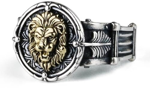 YAIUNHIQ 925 Sterling Silber Herren Löwe Ringe Retro Punk Retro Lokomotive Ring Herren Blattschmuck