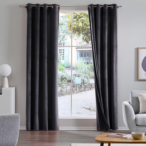 Como Gardinen 2er Set Vorhänge Anthrazit 245 x 140 cm leicht verdunkelnd - Blickdichte, lichtdurchlässige Ösenschals aus Polyester für Wohnzimmer, Kinderzimmer, Schlafzimmer, Büro