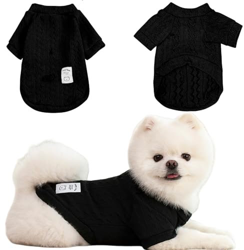 Winmany Pullover für kleine und mittelgroße Hunde und Katzen, Rollkragenkleidung, Chihuahua, Yorkie, Welpen, einfarbig, Schwarz, Größe L