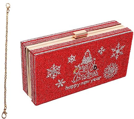 OATIPHO Elegante Diagonale Strass Schultertasche Damen Clutch mit Hoher Robustheit Einzigartigem Design und Glänzendem Roten Rhinestone für Besondere Anlässe