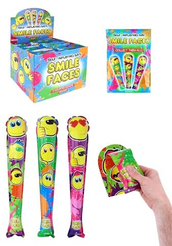 HENBRANDT Aufblasbarer Baseballschläger für Kinder, selbstaufblasend, gelbes Lächeln, 48 cm, aufblasbares Spielzeug, 3 verschiedene Smiley-Designs, Kostümparty, Dekoration, Strumpffüller, Partytüte