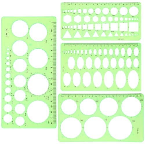 Dimeho Kreisschablone Technisches Zeichnen, 4 Stück Kreisschablone zum Zeichnen Radienschablonen Schablone Rundes Lochlineal, Digitale Messschablonen Zeichenvorlagen zum Zeichnen Messen Gestalten