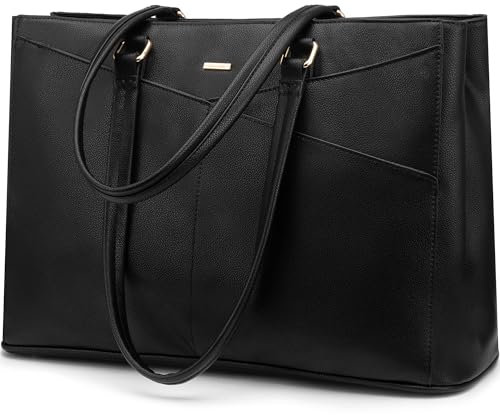 LOVEVOOK Laptoptasche Damen 15,6 Zoll, Handtasche Damen Arbeitstasche Lehrertasche Groß, Wasserdicht Shopper Tasche Schultertaschen Aktentasche Umhängetasche Tote Bag für Business Schule, Schwarz