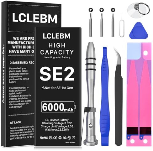 [6000mAh] Batteria per iPhone SE 2020, Nuovo aggiornamento ad alta capacità della batteria di ricambio per iPhone SE2, A2275, A2296, A2298, con strumenti