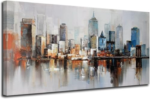 Malen Nach Zahlen Erwachsene New York Malen Nach Zahlen der Blick auf die Stadt Paint by Numbers Anfänger Kinder,Handgemalt Ölgemälde Leinwand Kits Acrylfarben Bastelset,Home Deko Gifts 90x40cm