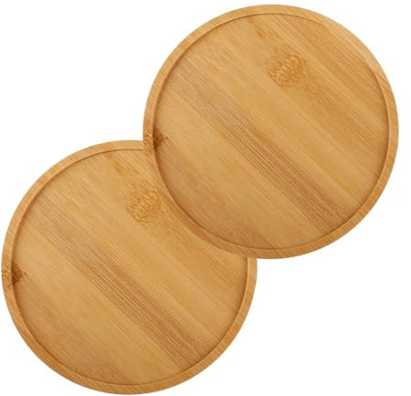 Tabanzhe Lot de 2 soucoupes rondes en bambou de 15,5 cm pour pot de fleurs de jardin, soucoupe en bambou durable, bougeoirs, tasses à thé, café pour intérieur et extérieur