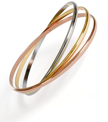 Fly Style Armreif aus Silber 925 - Elegant Armband - Silber und Tricolor Vergoldet - Minimalistisch Damen Armspange, Grösse:64 mm, Farbwahl:tricolor