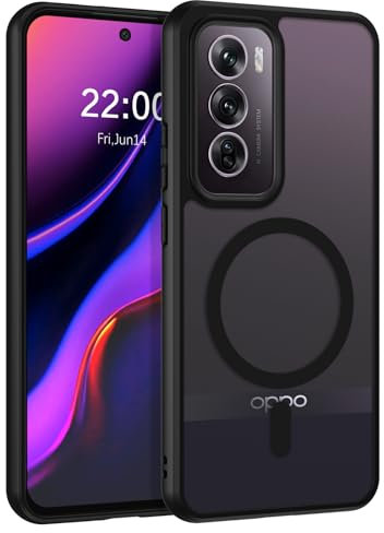 VENINGO Funda Magnética para OPPO Reno 12 Pro 5G, Compatible con MagSafe Carcasa Translúcida Mate Trasera Fina Antigolpes Negro