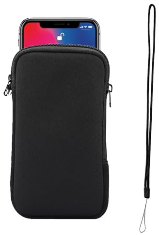 ARROMI Pochette pour téléphone portable avec cordon tour de cou, pochette pour téléphone portable, pochette pour téléphone portable, pochette en néoprène avec fermeture éclair, sac pour téléphone