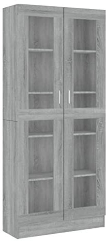 Willood Vitrine, Vitrine mit klarer Tür, Sonoma-Eiche, Vitrine mit Zwei Türen,Grau Sonoma,82.5 x 30.5 x 185.5 cm
