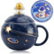Dewocke Kawaii Astronaut Tasse, Süße Becher Astronaut mit Deckel Löffel und Untersetzer, Kaffeetasse Keramik Kawaii Coffee Mug für Kaffee, Tee, Milch, Raumdekoration, lustiges Geburtstagsgeschenk