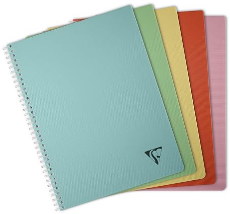 Clairefontaine 327126C - Spiralbuch Heft Linicolor Essence, DIN A4, 90 Blatt kariert 90g, Einband aus gerilltem PP, farbig sortiert, 1 Stück