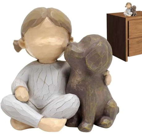 Mädchen- und Hundestatue – Figur von Mädchen und Hund, dekorative Harzstatue | handbemaltes Mädchen mit Hundeskulptur für Innendekoration, Gartenschmuck | Freundesstatue