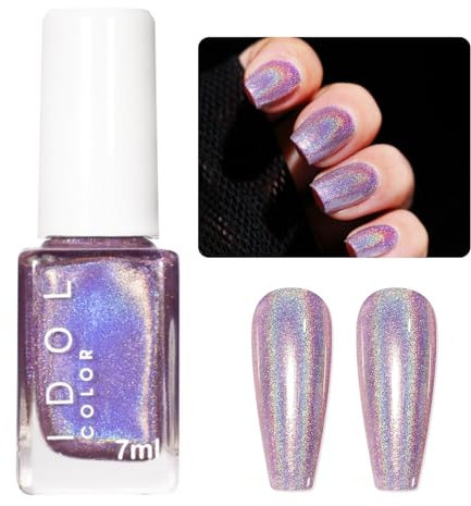 Holographic Nail Polish - Purple Nail Varnish Quick Dry - High Glossy Glitter Nail Polish Purple - Oil-based Laser Iridescent nail polish Nail Art Salon