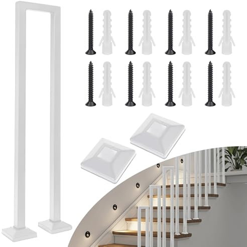 Ringhiera per Scale Interne a U,corrimano per scale esterne,ringhiera per esterni,per Terrazza,Corridoio Loft Villa corrimano per scale esterne (Blanc vertical, 45CM)