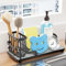 SWTYMIKI Sponge Holder for Kitchen Sink - Kitchen Sink Caddy Organiser with Water Absorbing Stone Tray, Detachable Brush Holder, Stainless Steel Sponge Tidy Caddy, Black