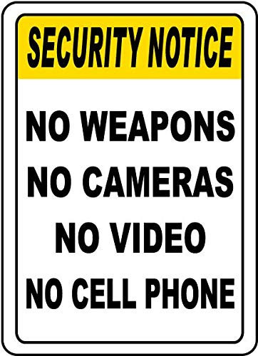 asbwuo Metallschild, Warnschild, Blechschild, Sicherheitshinweis „Keine Waffen, keine Kameras, kein Video, keine Handys, Aluminiumschild für Zuhause, Kaffeebar, Wanddekoration, 20,3 x 30,5 cm