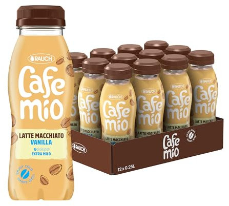 Cafemio Latte Macchiato Vanilla | Eiskaffee-Genuss To-Go | Einzigartiger Kaffeegeschmack mit bester Alpenmilch aus Österreich | nicht kühlpflichtig | ohne Konservierungsstoffe | 0,25 L PET-Flasche