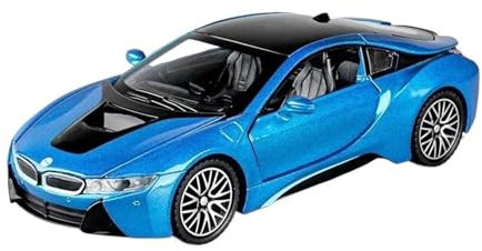 YCNXEB Miniatur Modelle 1 32 Für BMW I8 Sportwagen Diecast Metal Alloy Modellauto Sound Light Pull Back Collections Ziermodelle Originalgetreue Nachbildung(Blau)