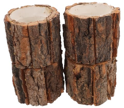 TOYANDONA Rustic Waterproof Wooden Flower Pot 3.54X3.54X3.15 Inch Bark Planter for Indoor Succulents Small Plants Holder Home Garden Decor