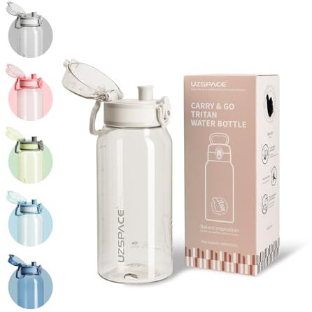 UZSPACE Water Bottle Kids with Handle - BPA Free Drinking Bottles for Adults - Clear Water Bottle 600ml with Capacity Scale - Leakproof Gym Bottles - Ideal for School or Sports & Outdoors Frost White