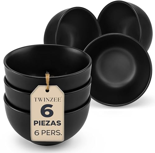 Twinzee Ciotole Nere Opache - Set piatti Neri Mpoderni, 6 persone - Elegante Servizio Piatti - Adatti a Microonde - Collezione Ebony